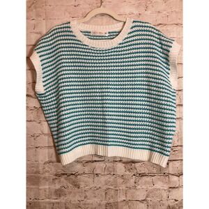 Knit Mix Boxy‎ Sweater Womens Medium Turquoise Striped Lightweight Pullover